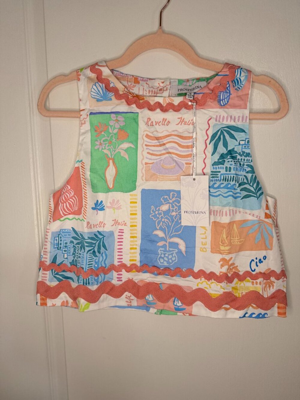 NWT Prosperina Isola Bella Ravello Italia Print Crop Tank -S- MSRP $108+ - Picture 3 of 14